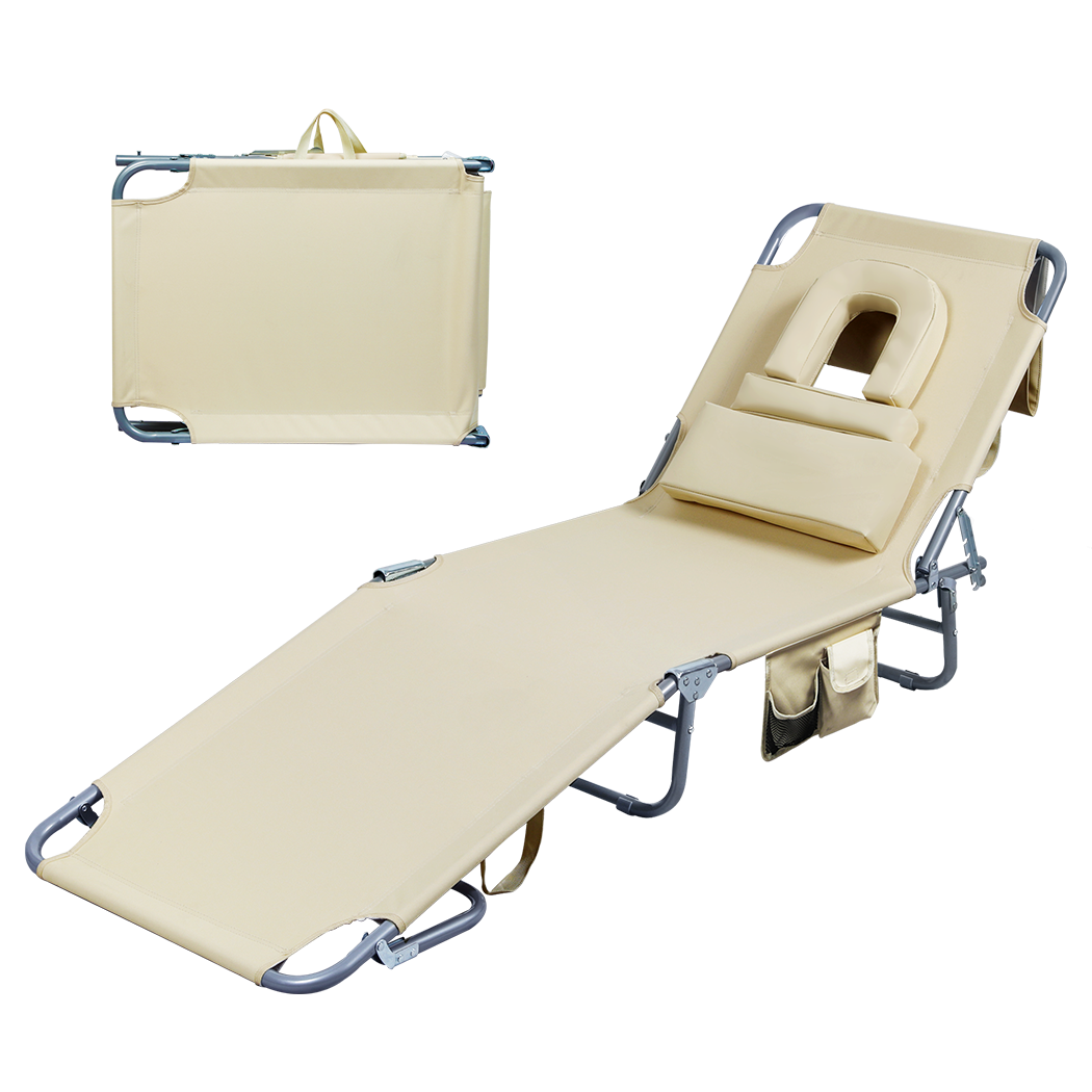 Compact Foldable Beach Lounge Chairs with Face Hole Khaki  Scandi