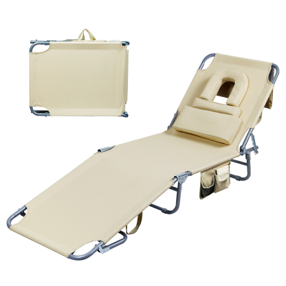 Compact Foldable Beach Lounge Chairs with Face Hole Khaki  Scandi