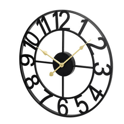Silent Wall Clock Large Face Black 40x40x1.8cm