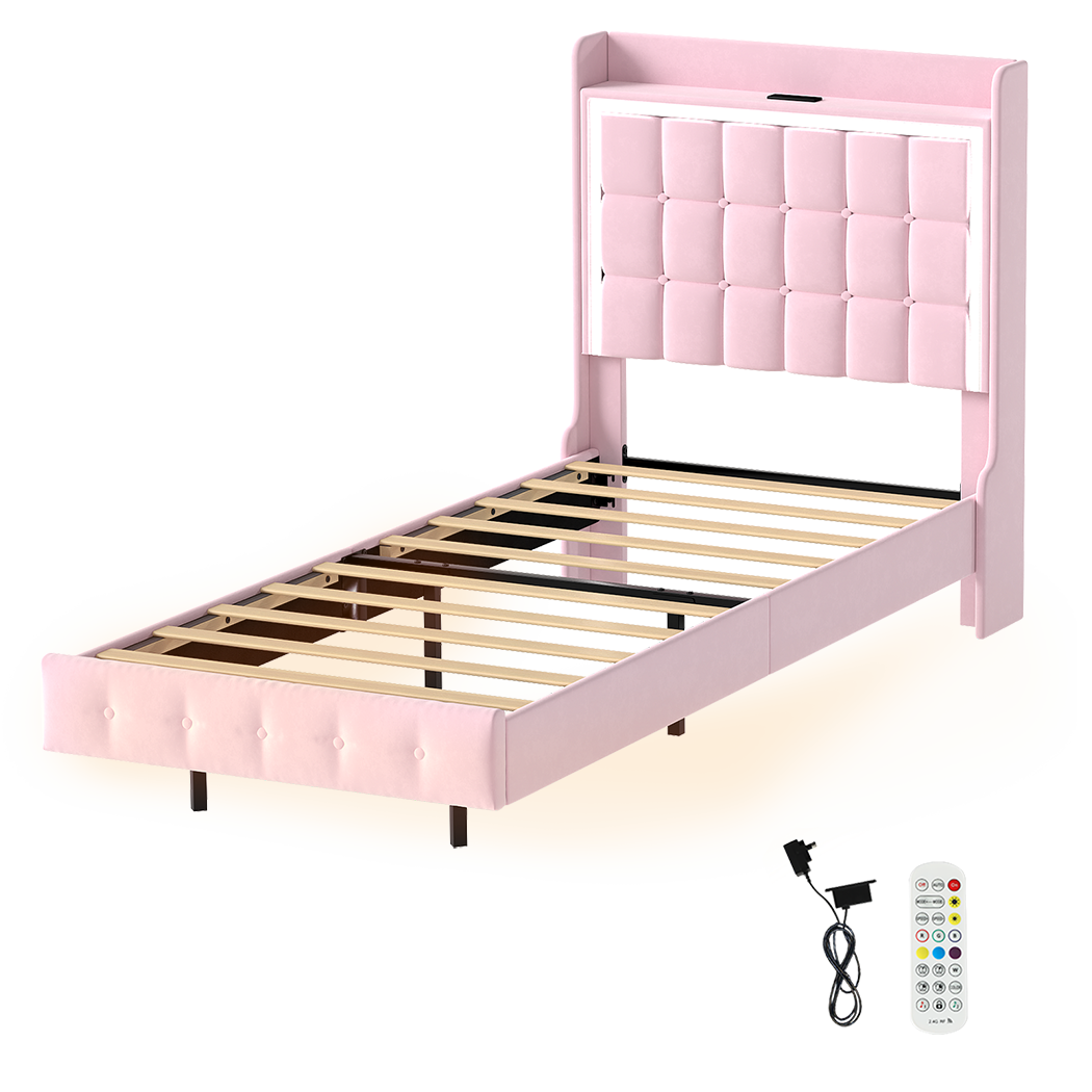 Floating Bed Frame Pink Velvet 204x92x112.5cm