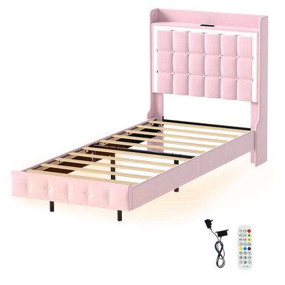 Floating Bed Frame Pink Velvet 204x92x112.5cm