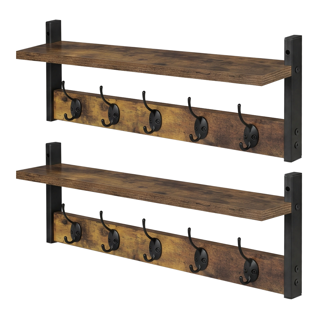 Wall Mounted Coat Rack Shelf Double Hooks | HomeAndLiving - 9