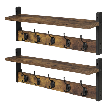 Wall Mounted Coat Rack Shelf Double Hooks | HomeAndLiving - 9