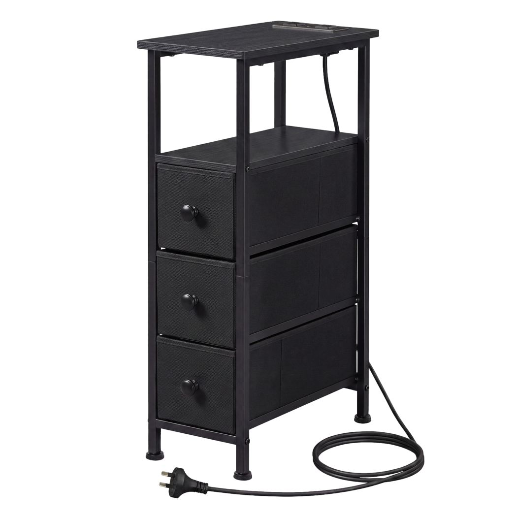 Slim Bedside Table With Led Charging 20x40x70cm