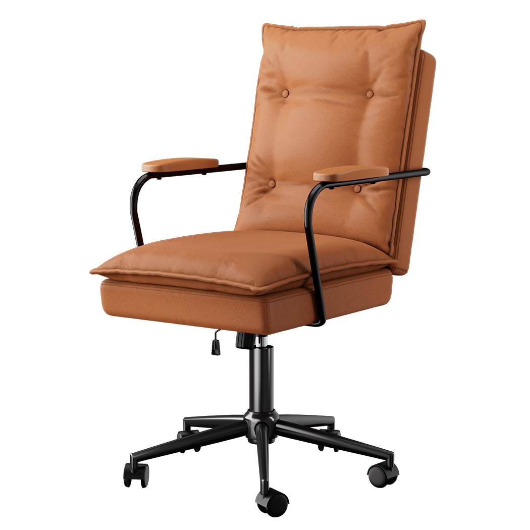 Functional Ergonomic Office Chair Computer PU Brown  Durable Frame