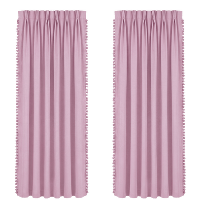 Marlow Blackout Curtains Pink 2 Panels Thermal Insulated Pom Pom 132cm x 160cm