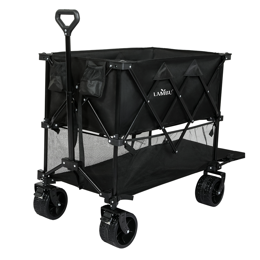 Folding Wagon Cart Double Shelves 132x107x56.5cm