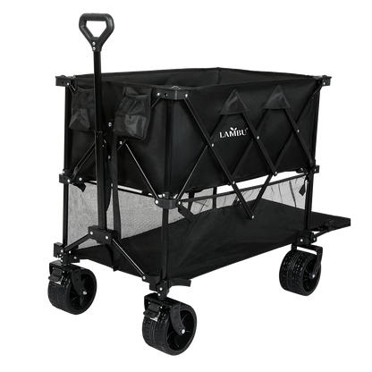 Folding Wagon Cart Double Shelves 132x107x56.5cm