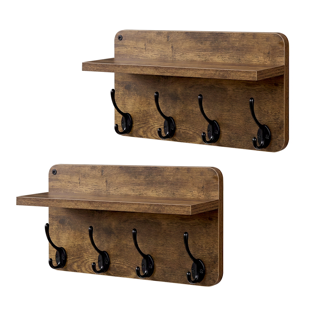 Levede Wall Mounted Coat Rack 2 Pcs Entryway Organizer Storage Rack Shelf Hooks