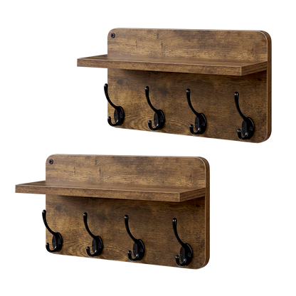 Levede Wall Mounted Coat Rack 2 Pcs Entryway Organizer Storage Rack Shelf Hooks