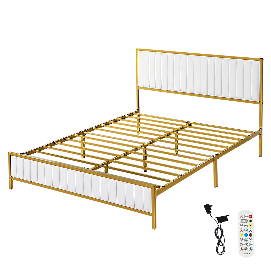 Premium Metal Bed Frame Under Bed Storage Double Beige  Durable Frame