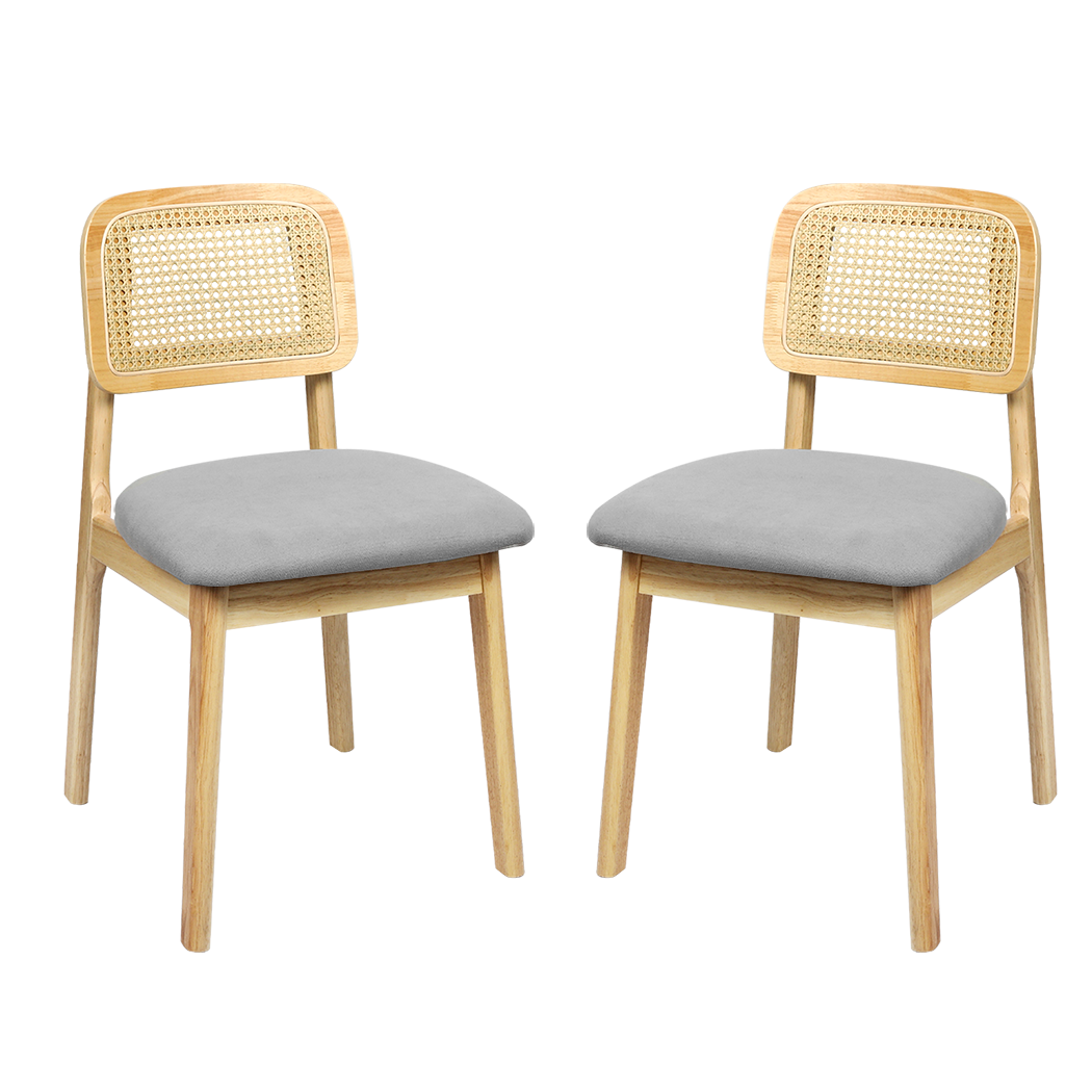 Functional Dining Chair Wood Rattan Armless Natural x6  Premium