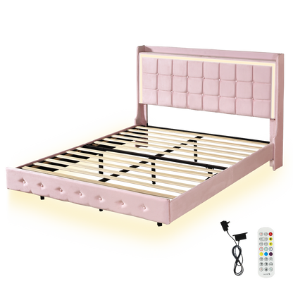 Contemporary Double Floating Bed Frame  High Back Support Classic