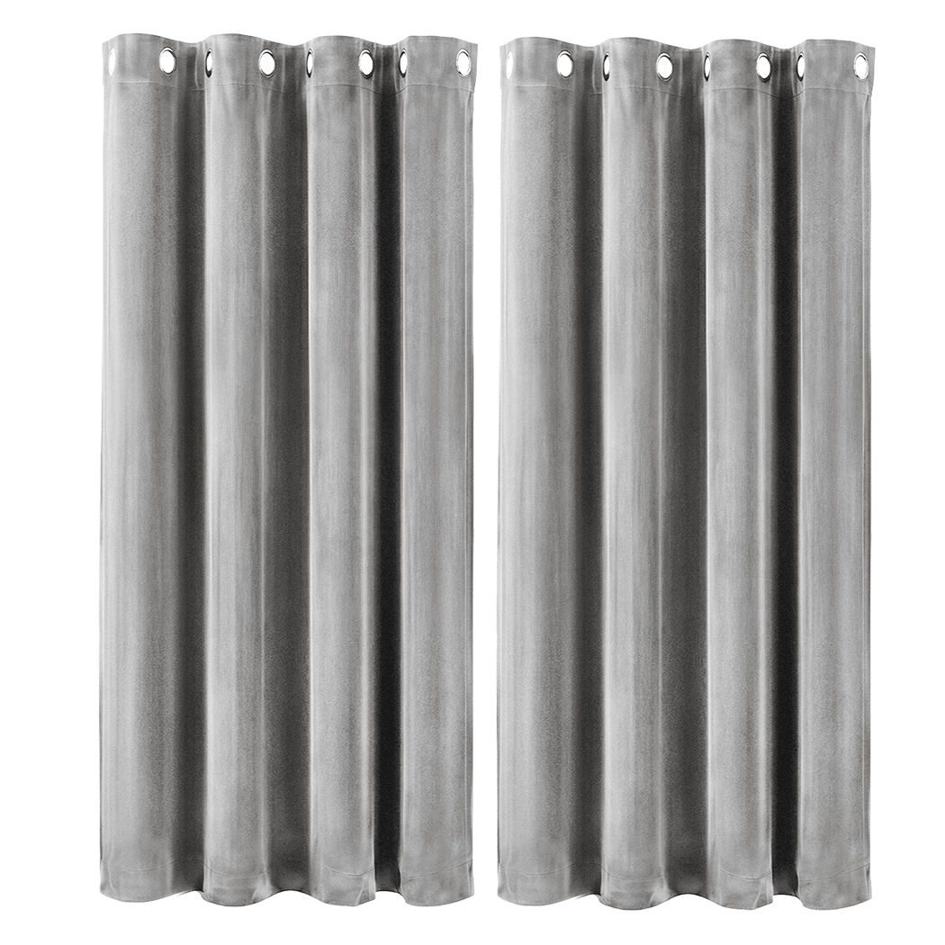 Marlow Velvet Blackout Curtains 2-Panel Room Darkening Eyelet Curtains Grey
