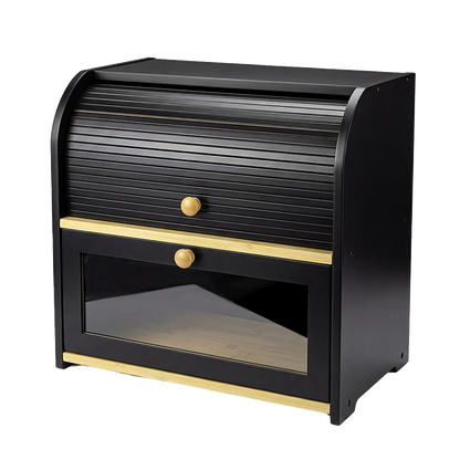 Toque Bread Bin Box 2 Tier Roll Top Bread Bin Kitchen Counter Storage Bamboo