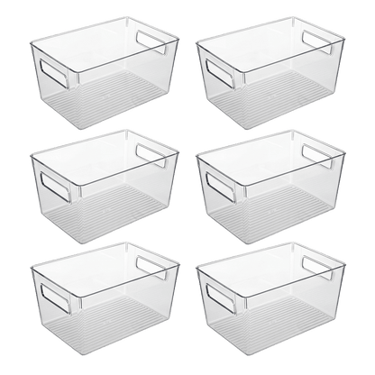 Toque Clear Plastic Storage Bins 6PCS Pantry Fridge Organizer Boxes Handles