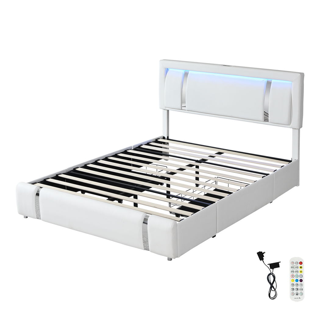 Minimalist Double Bed Frame With Adjustable Headboard White