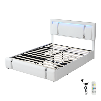 Minimalist Double Bed Frame With Adjustable Headboard White