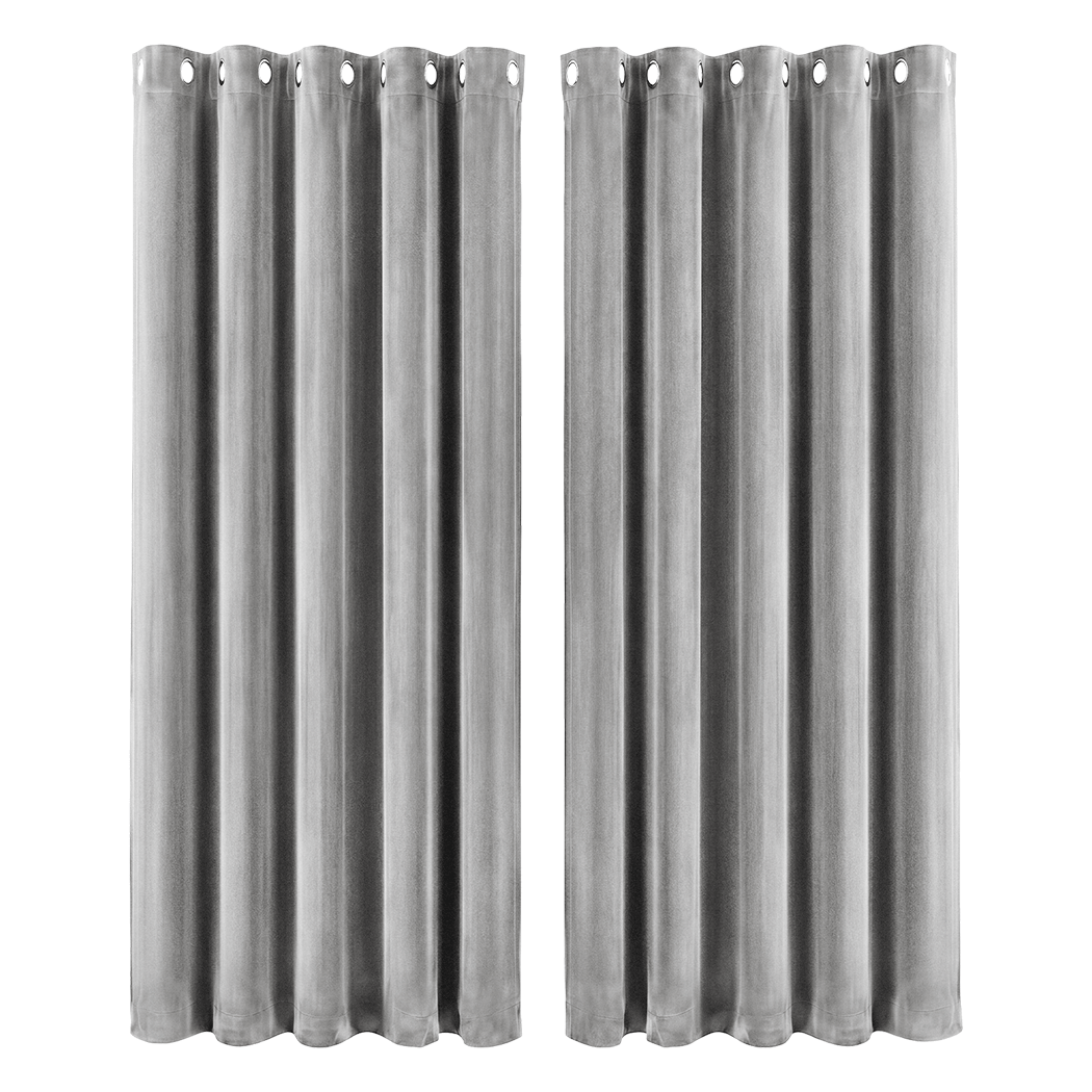 Marlow Blackout Curtains 2-Panel Velvet Room Darkening Eyelet Curtains 132x213cm