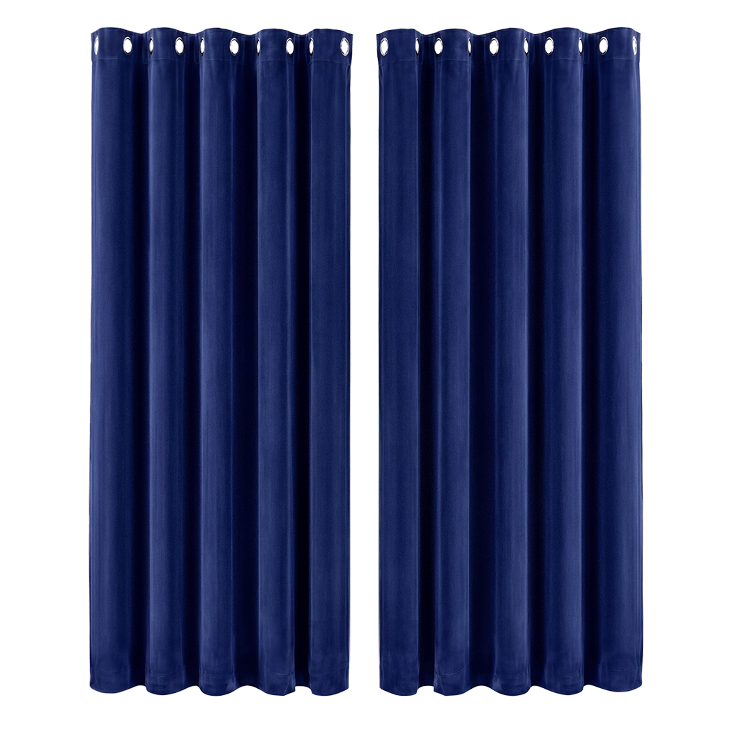 Marlow Blackout Curtains 2 Panels Velvet Room Darkening Eyelet Curtains Blue