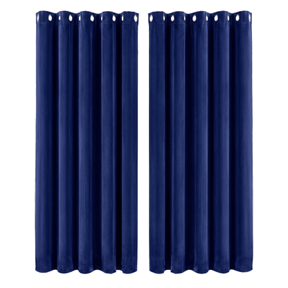 Marlow Blackout Curtains 2 Panels Velvet Room Darkening Eyelet Curtains Blue