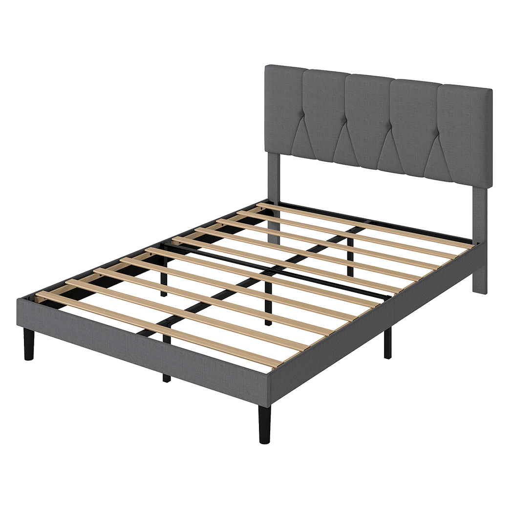 Grey Upholstered Bed Frame Queen 193.5x140x103cm