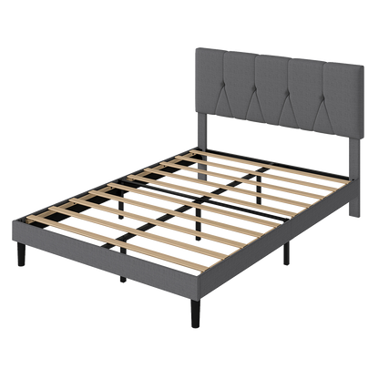 Grey Upholstered Bed Frame Queen 193.5x140x103cm