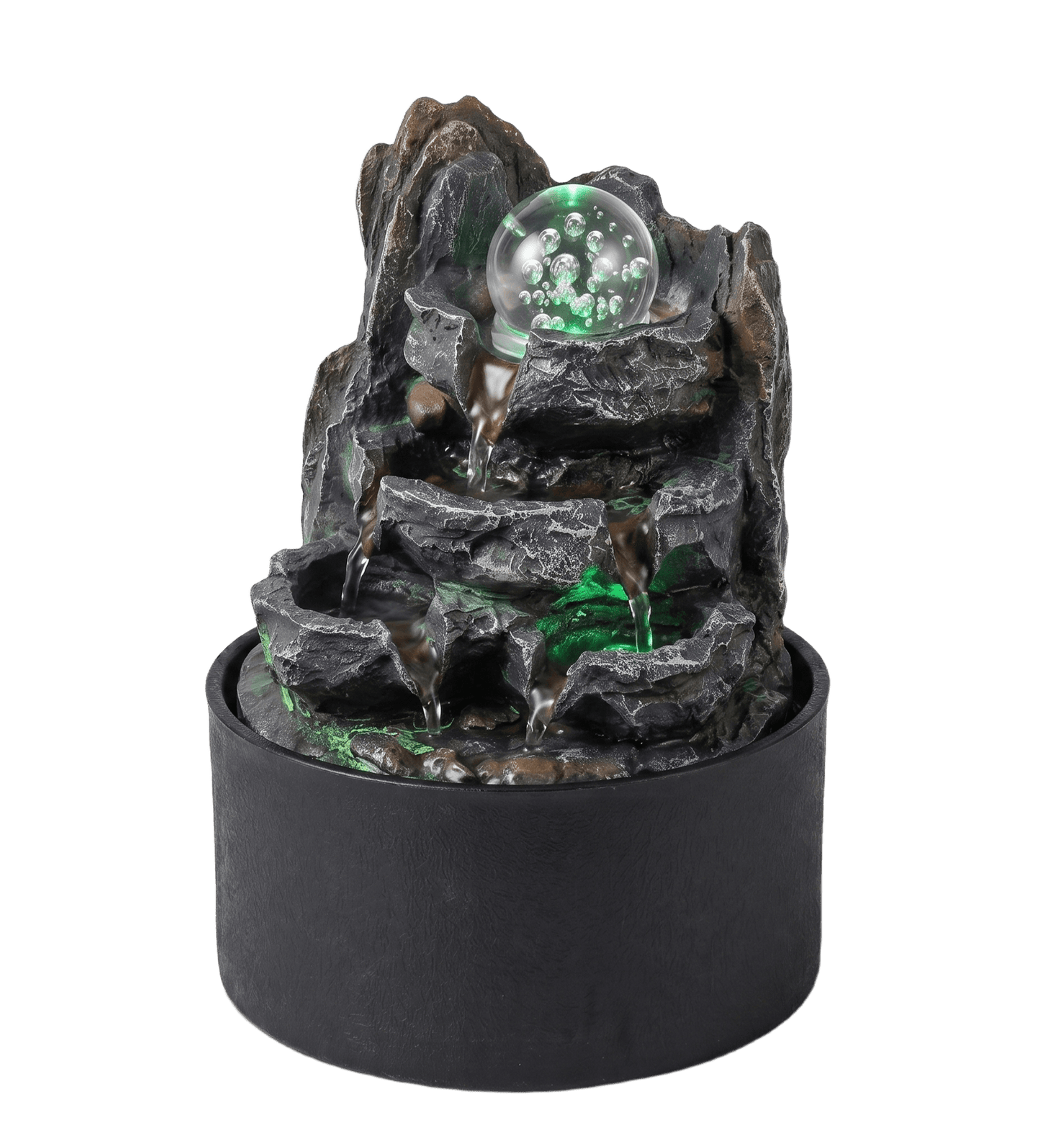 Spector Tabletop Water Fountain Resin LED Light 3 Flow Levels Waterfall Office