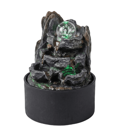 Spector Tabletop Water Fountain Resin LED Light 3 Flow Levels Waterfall Office