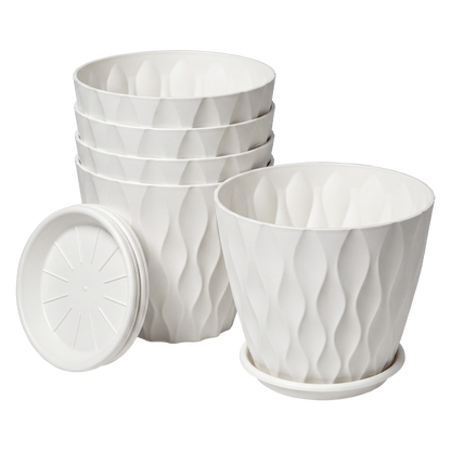 Toque Plant Pots 5 Pcs 8 Inchs Plastic Planter Pots with Drainage Saucers White