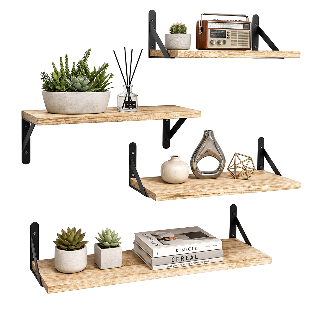 Floating Wall Shelves Rustic Wood Set 4 | HomeAndLiving - 9