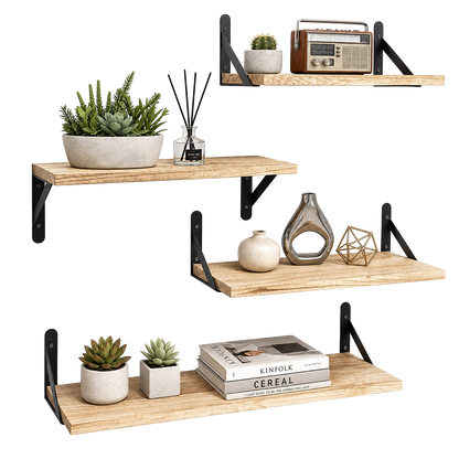 Floating Wall Shelves Rustic Wood Set 4 | HomeAndLiving - 9