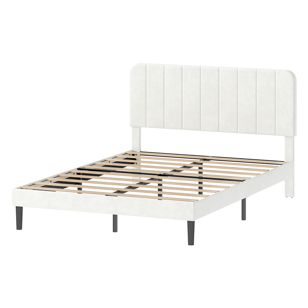 Double Bed Frame Upholstered White 190x139.5x113cm