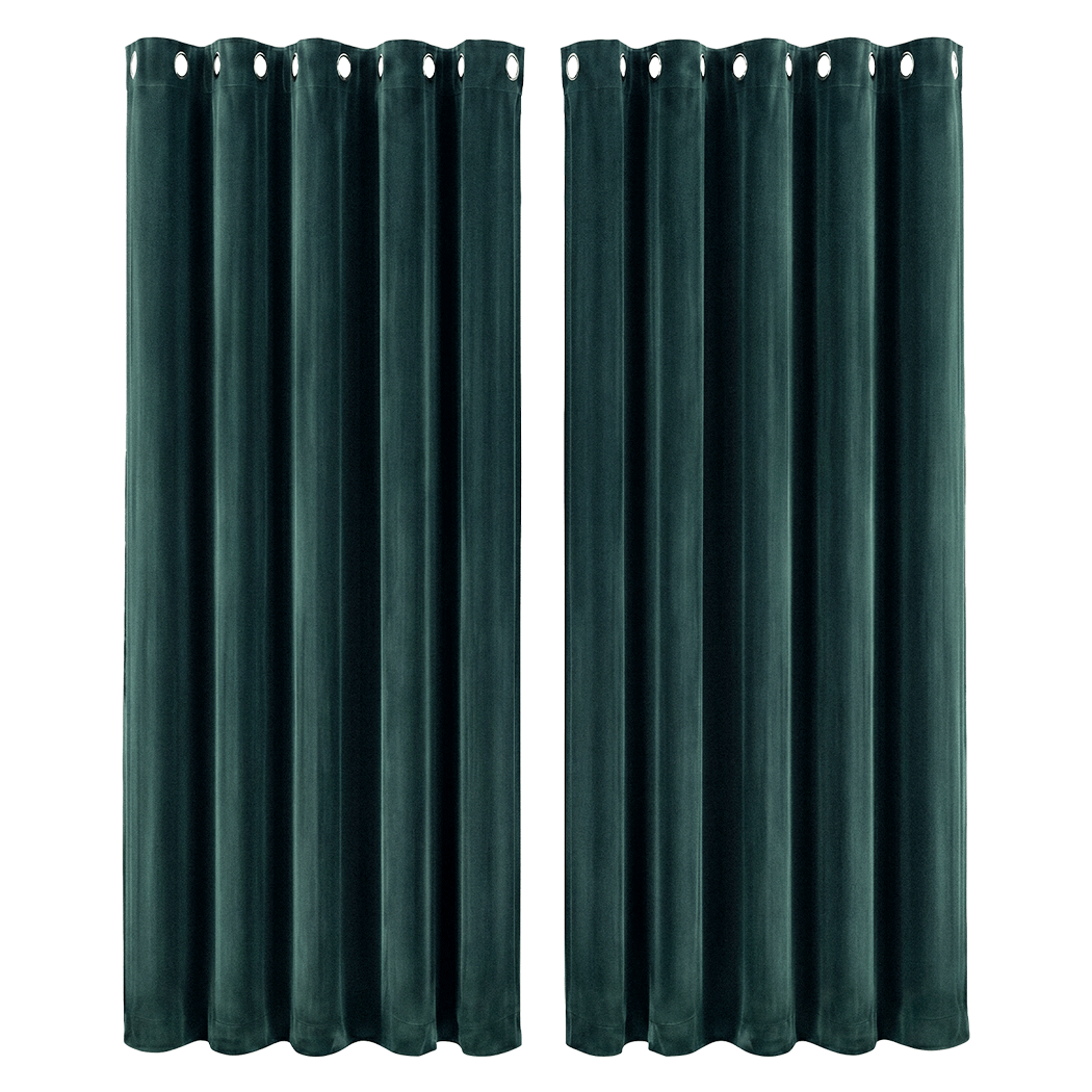 Marlow Blackout Curtains 2X Velvet Room Darkening Eyelet Curtains Decor Green