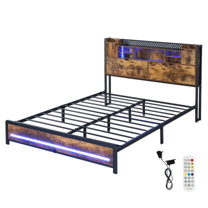 Cozy Double Bed Frame Storage Headboard Industrial  Sleek Modern Look