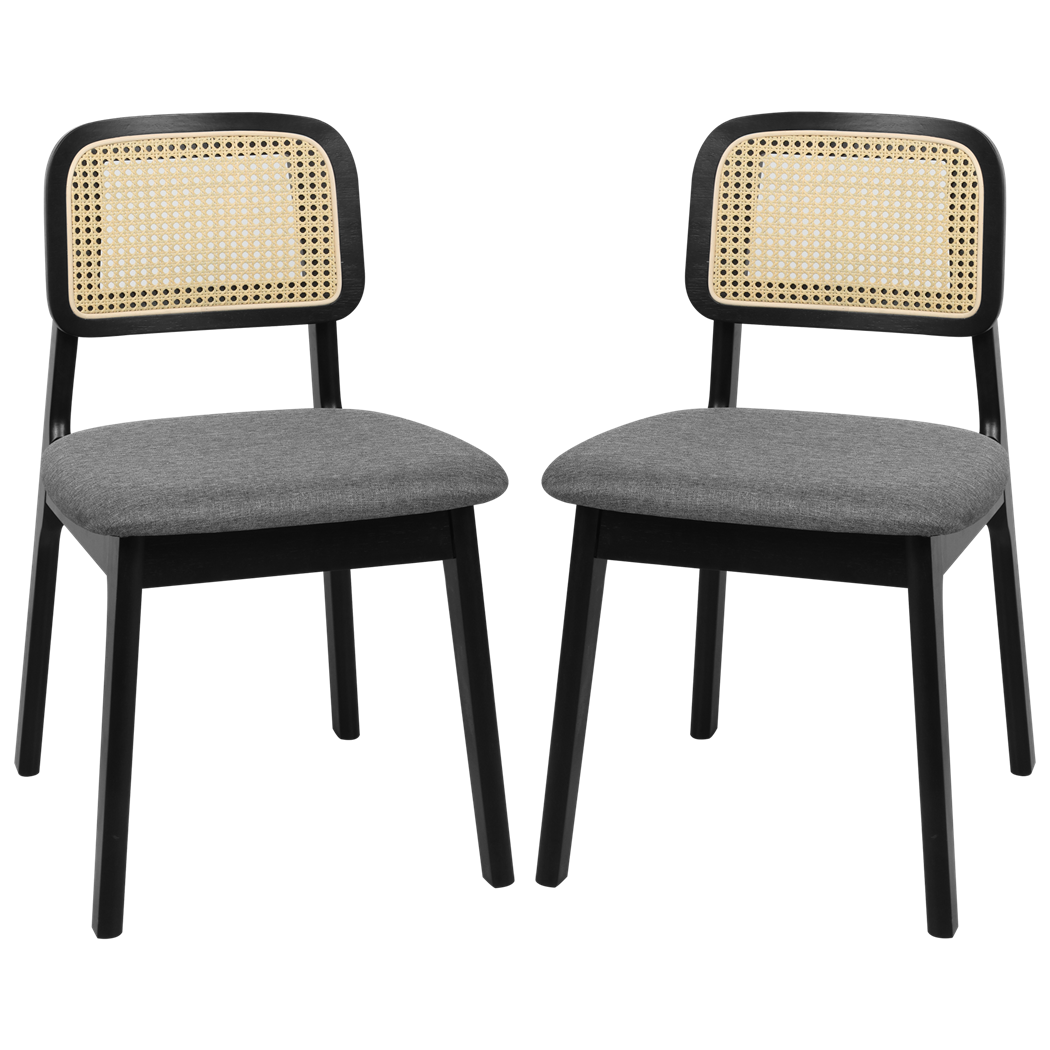 Ergonomic 2x Dining Chair Wood Rattan Armless Black  Space-Saving