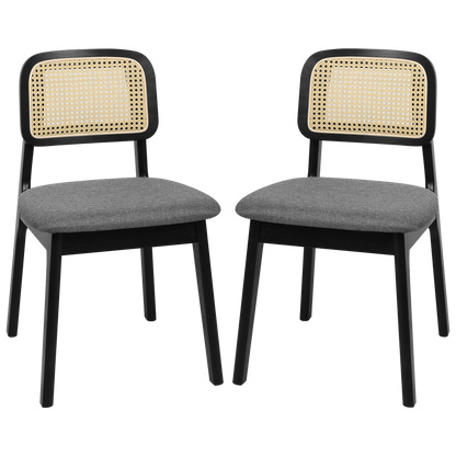 Ergonomic 2x Dining Chair Wood Rattan Armless Black  Space-Saving