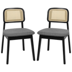 Ergonomic 2x Dining Chair Wood Rattan Armless Black  Space-Saving
