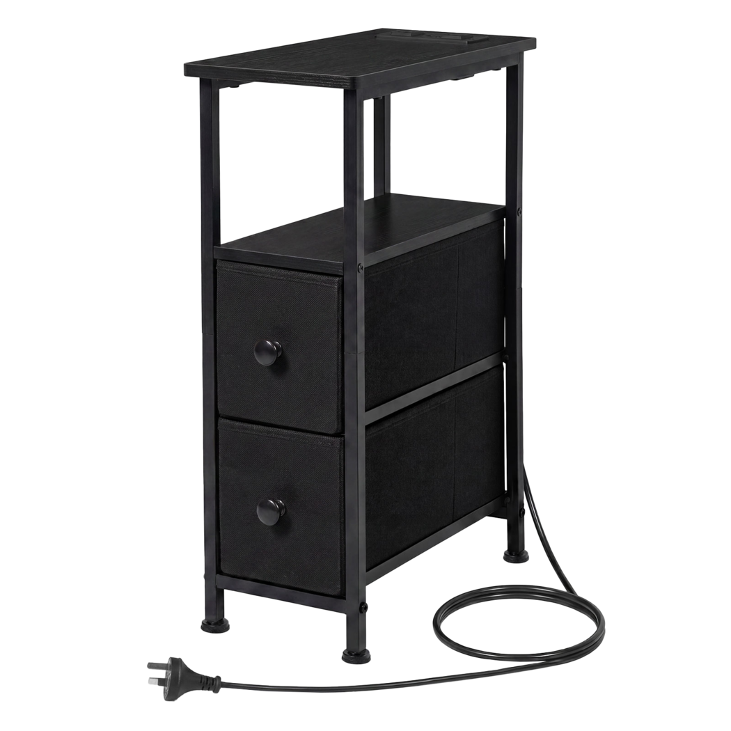Narrow Bedside Table With Led Charging 20x40x59cm