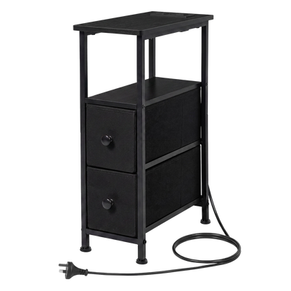 Narrow Bedside Table With Led Charging 20x40x59cm