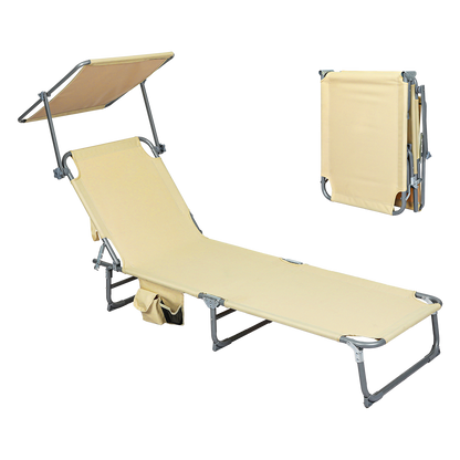 Minimalist Foldable Lounge Chairs with Canopy Khaki  Soft Cushion
