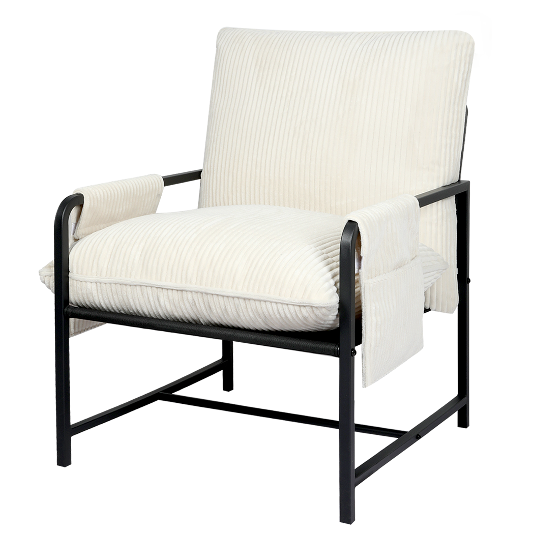 Contemporary Metal Framed Lounge Chair Corduroy in Beige  Classic