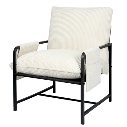 Contemporary Metal Framed Lounge Chair Corduroy in Beige  Classic