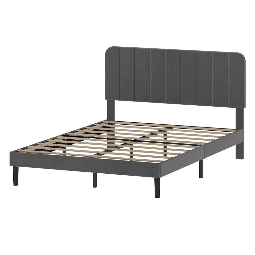 Double Bed Frame Upholstered Grey 190x139.5x113cm