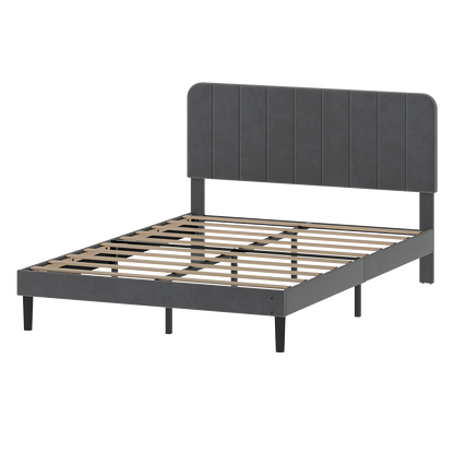 Double Bed Frame Upholstered Grey 190x139.5x113cm