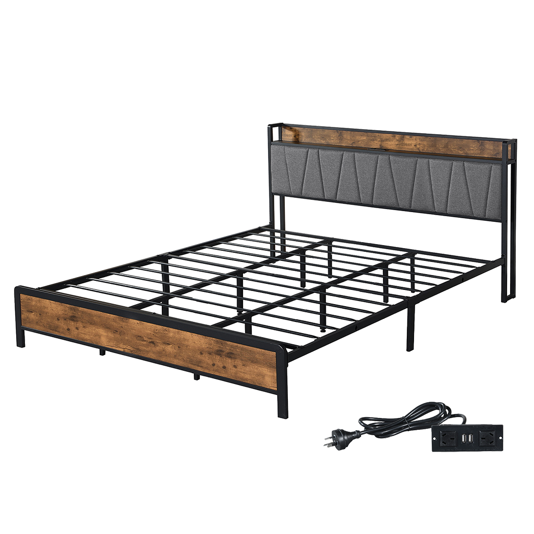 King Bed Frame Industrial Storage 220x183x105cm