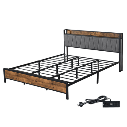King Bed Frame Industrial Storage 220x183x105cm