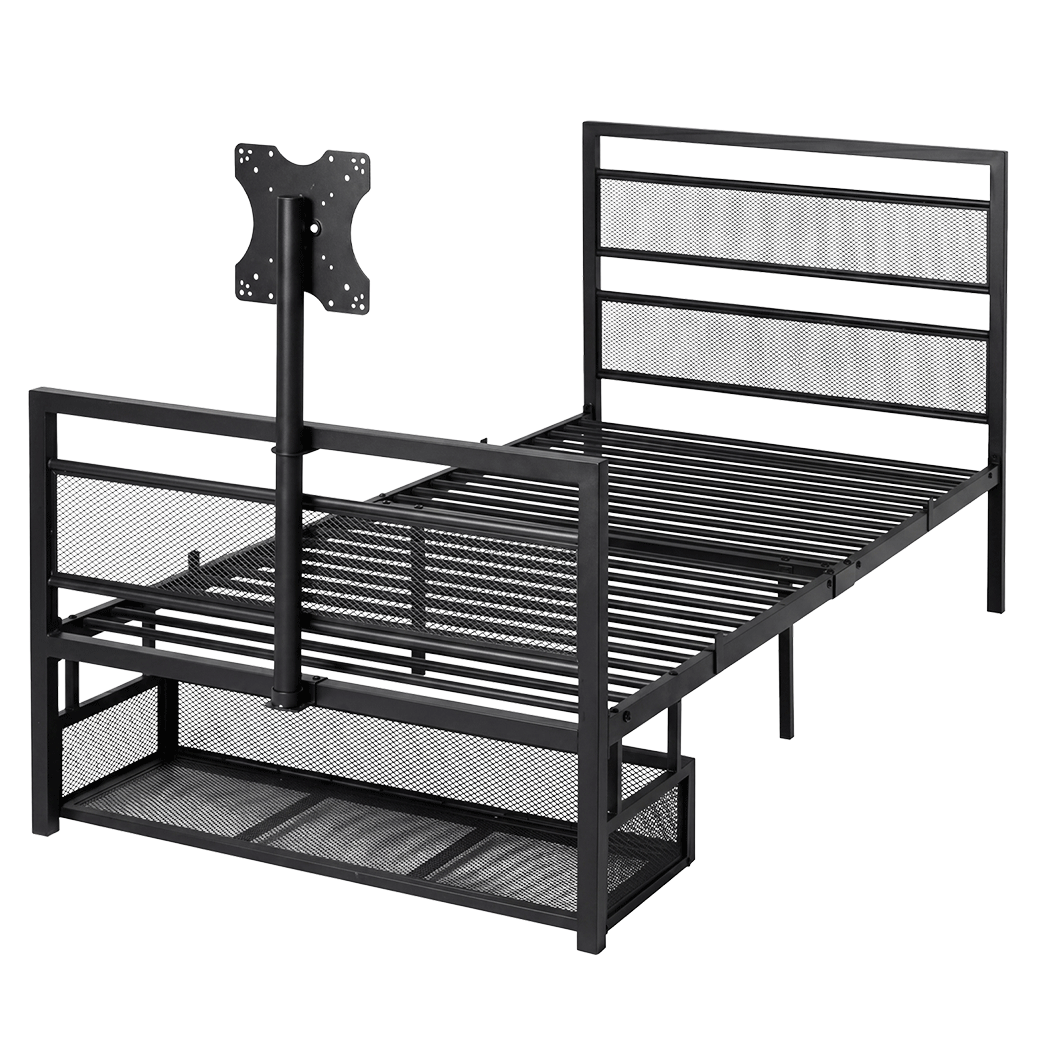 Levede Gaming Bed Frame Rotating TV Mount Storage Metal Single Bed 32in Bedroom
