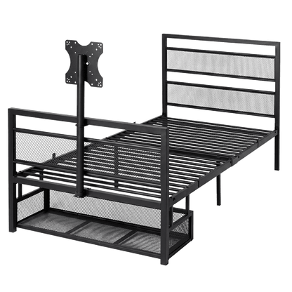 Levede Gaming Bed Frame Rotating TV Mount Storage Metal Single Bed 32in Bedroom