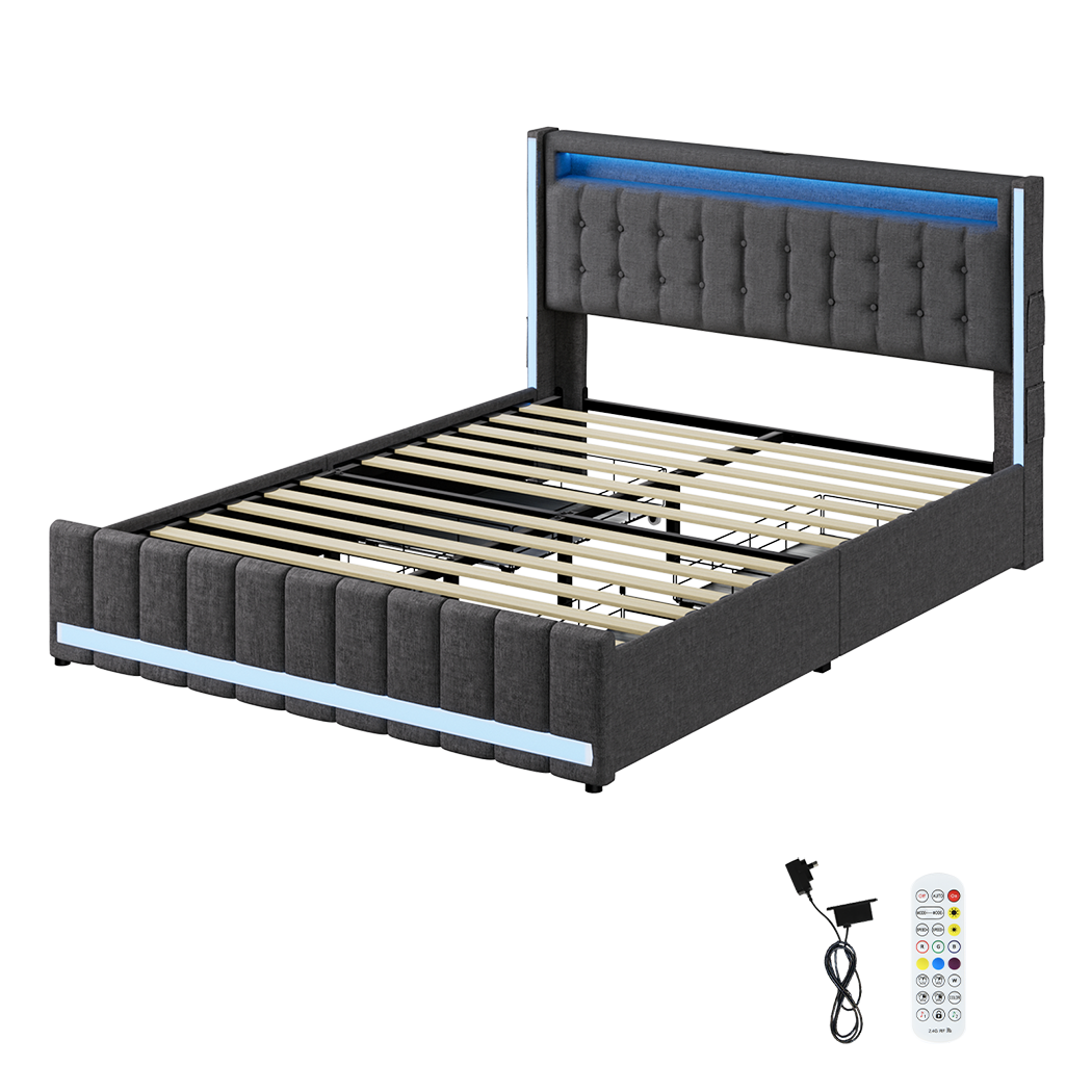 Cozy Double Bed Frame  High Back Support Classic Durable Compact